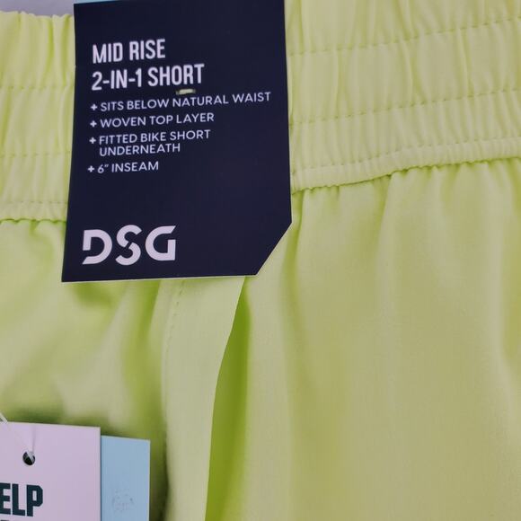 DSG Womens 2XL Mid Rise 2in1 With Fitted Bike Short 6in Inseam Lo Vis Yellow New - Picture 3 of 9